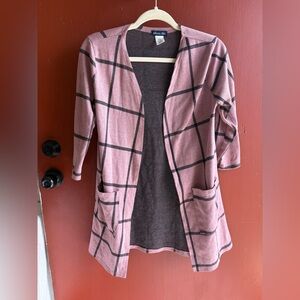 Chico's Rose Grid Open-Front Long Cardigan